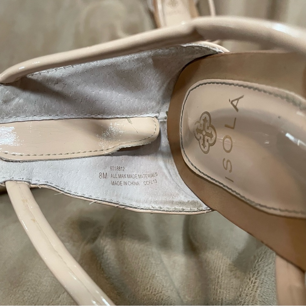 Isola Nude Crystal T-Strap Sandals with Gold Toe Caps. - Picture 5 of 6